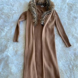 Show Me Your Mumu Lombardi Faux Fur Long Cardigan in Hazelnut